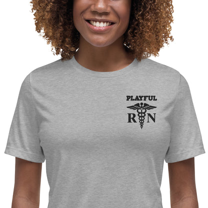 Playful Ladies Black Embroidered RN Relaxed T-Shirt
