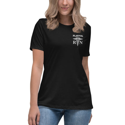 Playful Ladies White Embroidered RN Relaxed Tee