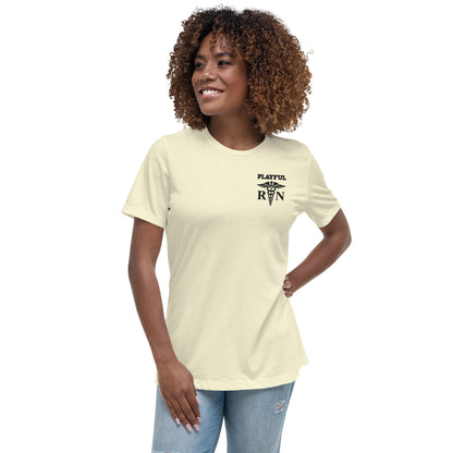 Playful Ladies Black Embroidered RN Relaxed T-Shirt