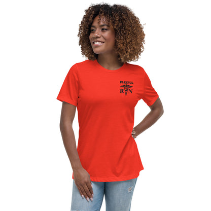 Playful Ladies Black Embroidered RN Relaxed T-Shirt