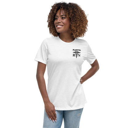 Playful Ladies Black Embroidered RN Relaxed T-Shirt